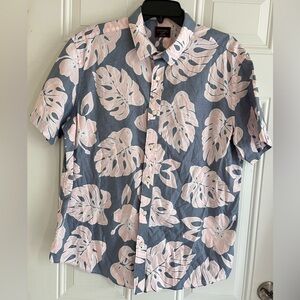 UNTUCKit Mens XL Conero Slim Fit Blue Pink Floral Tiki Hawaiian Aloha Camp Shirt